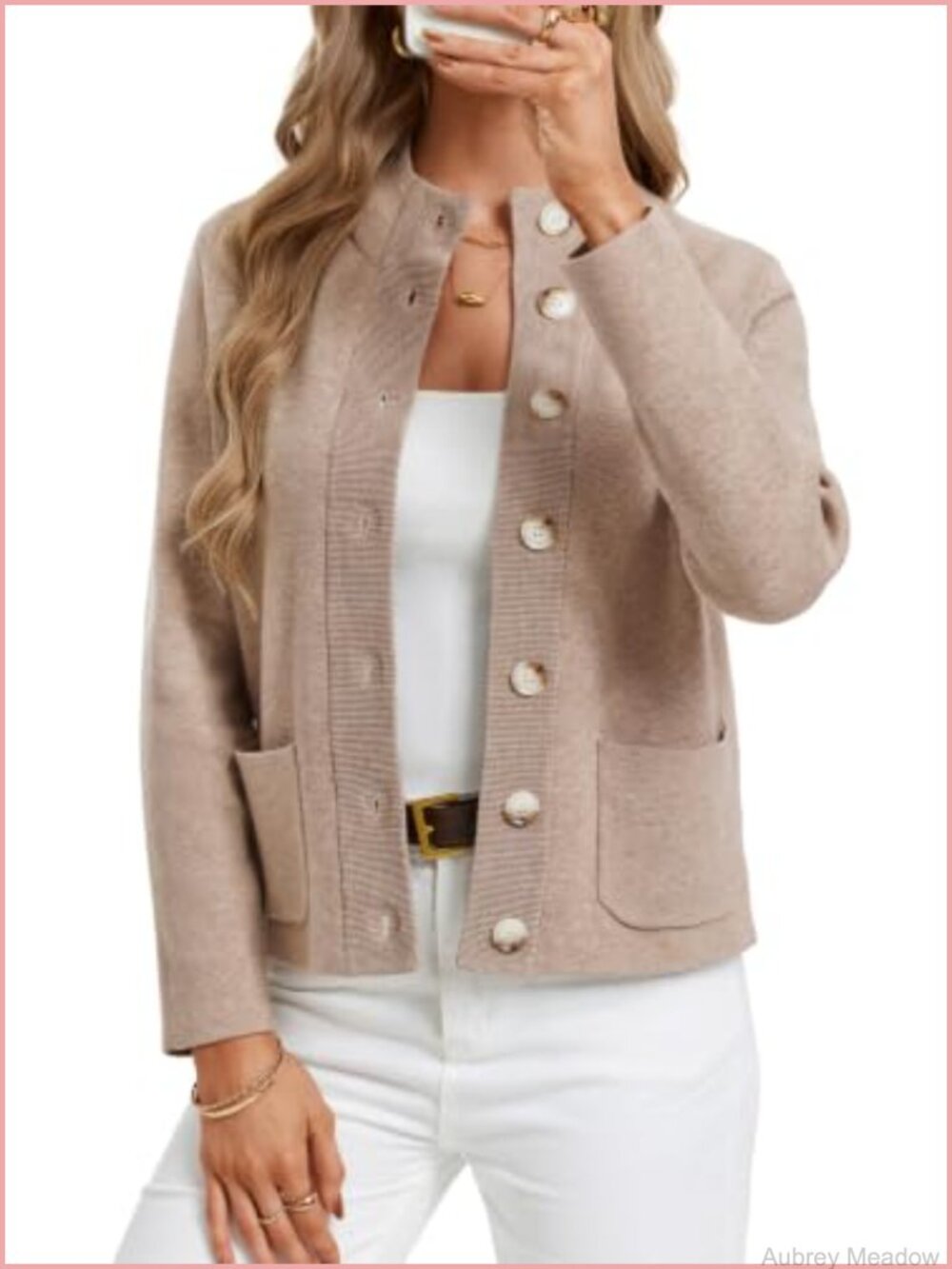 Women Chunky Knit Cardigan Sweater Mock Neck Button Down Pockets